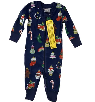 NWOT Hanna Andersson 3-6 Months Blue Organic Christmas Zip Sleeper Pajama 60 Cm • $24.99