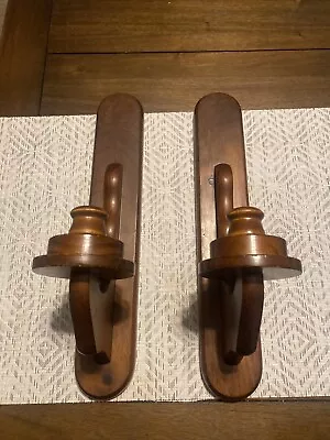 2 Vintage Wood Wall Sconces Hanging Candle Holders 14.5” Taper Candle Holders • £15.42