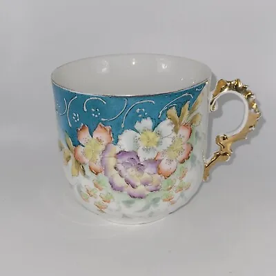 Floral Mustache Cup ~ Gold Handle ~ Porcelain ~ 1959? • $6.50