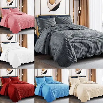 3 Piece Quilted Bedspread Embossed Bed Throw Single Double King Size Bedding Set • £7.59