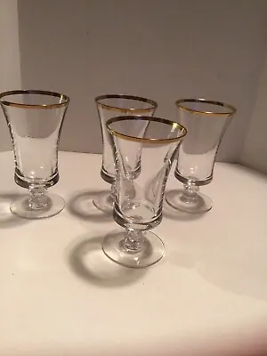 Set Of 4 Crystal Shrimp Cocktail Glasses Gold Trim Vintage 4 Inches • $39.95