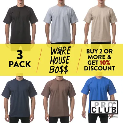 3 Pack Proclub Pro Club Mens Plain Short Sleeve T Shirt Heavyweight Cotton Tee • $24.90