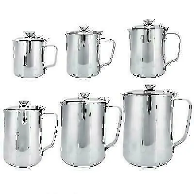 Stainless Steel Coffee Cup Frothing Milk Latte Jug Fancy Foam Pitcher W/Lid • £15.26