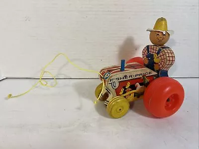 Vintage FISHER PRICE PULL TOY FARMER AND TRACTOR 1961 No. 629 Original • $15.99