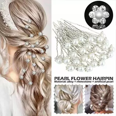 20PCS Pearl Hair Pins Flower Diamante Crystal Clips Prom Wedding Bridal Party S1 • $8.38