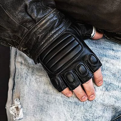 Men's Real Leather Half Finger Biker Driving Gloves Combat Military Valentine's  • $19.99