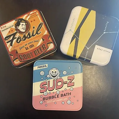 Set Of 3 Fossil Tins Collectible Boxes Assrt'd Styles 2000 2002 2014 Square • $15