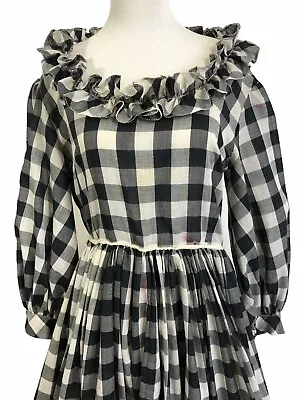 Vintage Handmade Square Dance Dress Black White Check Rockabilly XS Flaws As Is • $16.92
