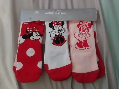 Disney Parks Minnie Mouse Youth Girls Socks 7 Pair  YOUTH MED NWT Red White Pink • $22