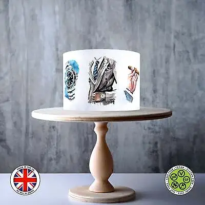 MAN Father Gentleman Drawing Suit Tie Hat Money ICING WAFER Edible Cake Topper • £7.79