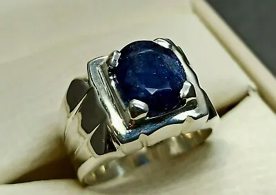 Natural Oval Cut 4.4 Ct Deep Blue Sapphire Sterling Silver 925 Handmade Men Ring • $138