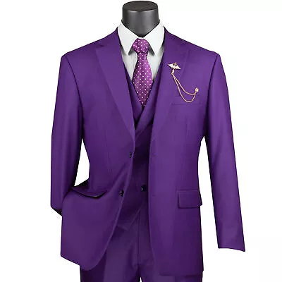 BIG & TALL Men's Purple 3 Piece Modern Fit Suit W/ Adjustable Waistband NWT • $140