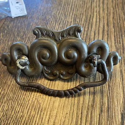 $8 • Buy Antique Art Nouveau Deco Stamped Brass Antique Drawer Pulls 5 1/4  X 2 1/8 
