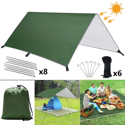 $28.99 • Buy Waterproof Tent Tarp Rain Sun Shade Hammock Shelter Camping Picnic Mat+Tent Pole