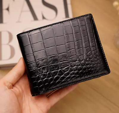 Black Crocodile Bifold Wallet RFID Blocking Genuine Leather Premium Gift • $48.99