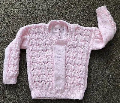 Hand Knitted Pink Patterned Jumper 18 Months Pattern Front Back & Sleeves • £4.99