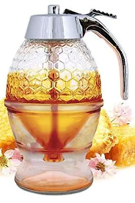 HONEY DISPENSER Maple Syrup Container Flip Top Glass Jar With Stand 8 Oz HUNNIBI • $41.93