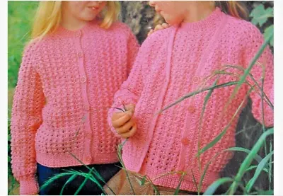 TW48 Children's Girls DK Cardigan & Jumper 22-28  Vintage Knitting Pattern COPY • £3.49