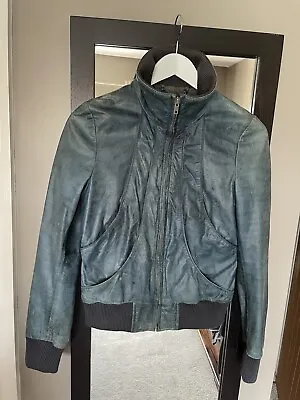 Ladies MUUBAA Blue Leather Jacket Size 10 • $50.51