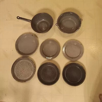 10 Pc. Vintage Used Graniteware   Light And Dark Gray  Lot • $12.95