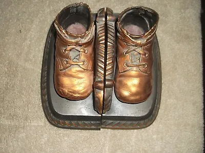 Vtg Pair Bronze Baby Shoes Mason Masterpiece Bookends Brass Antique Boston MA • $35.99