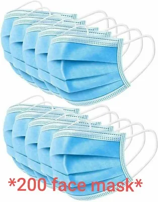 200 Disposable Protective Face Mask 3 Layer Breathable Blue Masks UK • £7.85