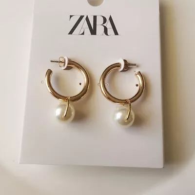 $8.59 • Buy New Zara Faux Pearl Hoop Drop Earrings Gift Fashion Women Party Holiday Jewelry