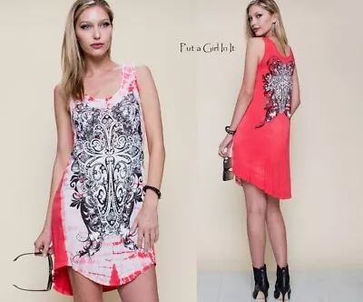 New VOCAL Womens CRYSTAL CORAL TIE DYE CROSS SLEEVELESS TUNIC DRESS S M L XL • $44.60