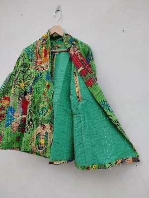 Kantha Quilted Kimono Women Wear Vintage Coat Festival Fashion Hand Made Jacket • £42.10
