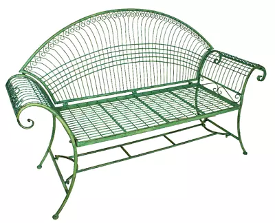 Wrought Iron Metal Garden Porch Patio Furniture Bench Seat Verdigris Finish • $299.99