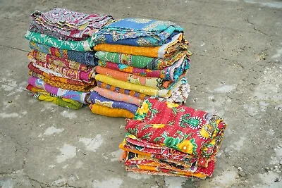 Indian Vintage Bedspread Floral Kantha Quilt Handmade Christmas Decorative Quilt • $300