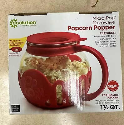 Ecolution Micro Pop 1.5 Quart Glass Silicone Microwave Popcorn Popper -Red -New • $12.95