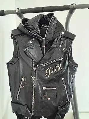 Philipp Plein Leather Biker Hooded Vest. Size 50/L • $500