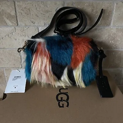 UGG Janey Patchwork Leather Crossbody Bag Purse Handbag Pink Red Faux Fuzzy Fur • $93.49
