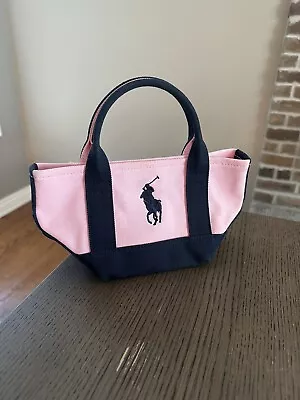 POLO Ralph Lauren Mini Hand Tote Bag Purse Canvas Navy Pink • $30