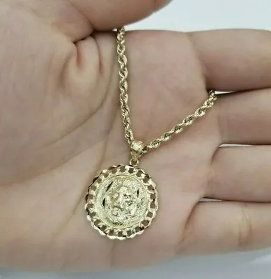 10K Yellow Gold Lion King Jungle Face Rope 20' Chain Medallion Pendant Charm  • $269.99