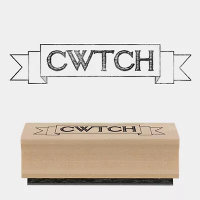 East Of India CWTCH Small Rubber Stamp 4.8 X 1.5cm Wood Backed New • £3.95