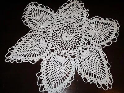 Vintage Crocheted Doily--White--Star Shape--15  Across • $2.99