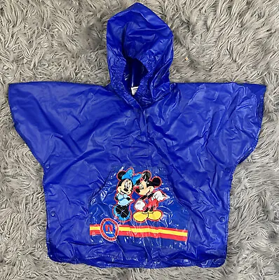 Disney Youth Kid BLUE Mickey Minnie Mouse Rain Poncho Keep Dry Sz Small 3/4T • $13.99
