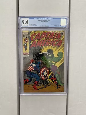 Captain America #110 CGC 9.4 OW/W Pages Classic Steranko Cover Cap Vs. Hulk 🔑🔥 • $999.99