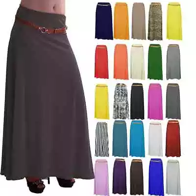 NEW CLEARANCE BARGAIN Womens Long Jersey Belted Gypsy Maxi Skirt Sizes 8-24 • £3.99