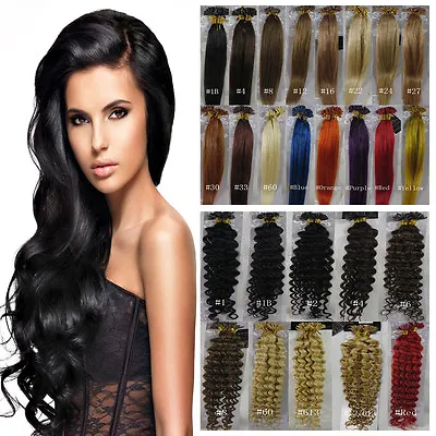 18 -32  Keratin Nail U-Tip Keratin Human Hair Extensions Straight Wavy Curly • $62.90