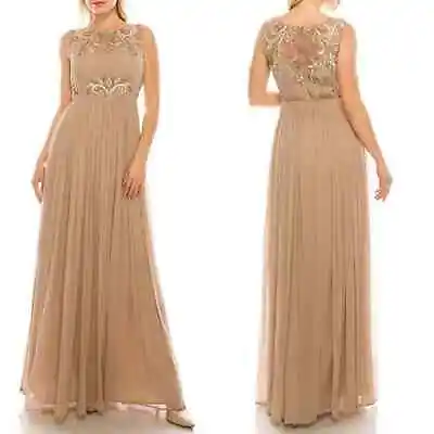 Aidan Mattox 54471920 Sequin Jewel Pleated Maxi Gown/Dress NWT Light Mink 12 • $175