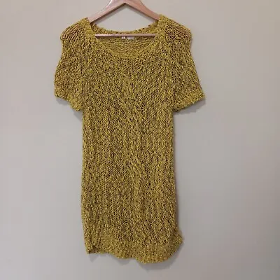 MOTH Anthropologie Women's Yellow Knit Cotton Blend Sweater Tunic Dress Size S • $29.74