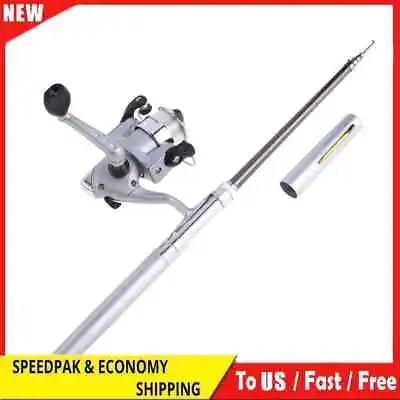 Mini Aluminum Alloy Pocket Pen Fishing Rod Pole Reel + Line Silver Portable • $14.96