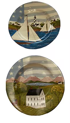 Set Of 2 1999 Warren Kimble America The Beautiful 8  Plates Sailboat &House/Barn • $12.79