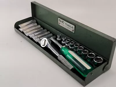 S-K 19pc SAE 1/4  Dr 6pt Socket Set In Original S-K Tools Metal Box  NICE! • $124.50