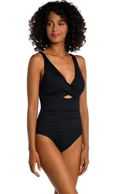 La Blanca Island Goddess Cross Front Keyhole Mio Swimsuit Black Size 6 • $35.99