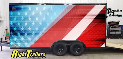 2 Sides American Flag Modern Shapes Trailer RV Wrap Decal Graphic Various Sizes • $1454.11