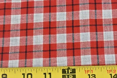 By 1/2 Yd 34  Wide Vintage 1940’s-60’s Red Cream & Navy Plaid Cotton N6084 • $8.25